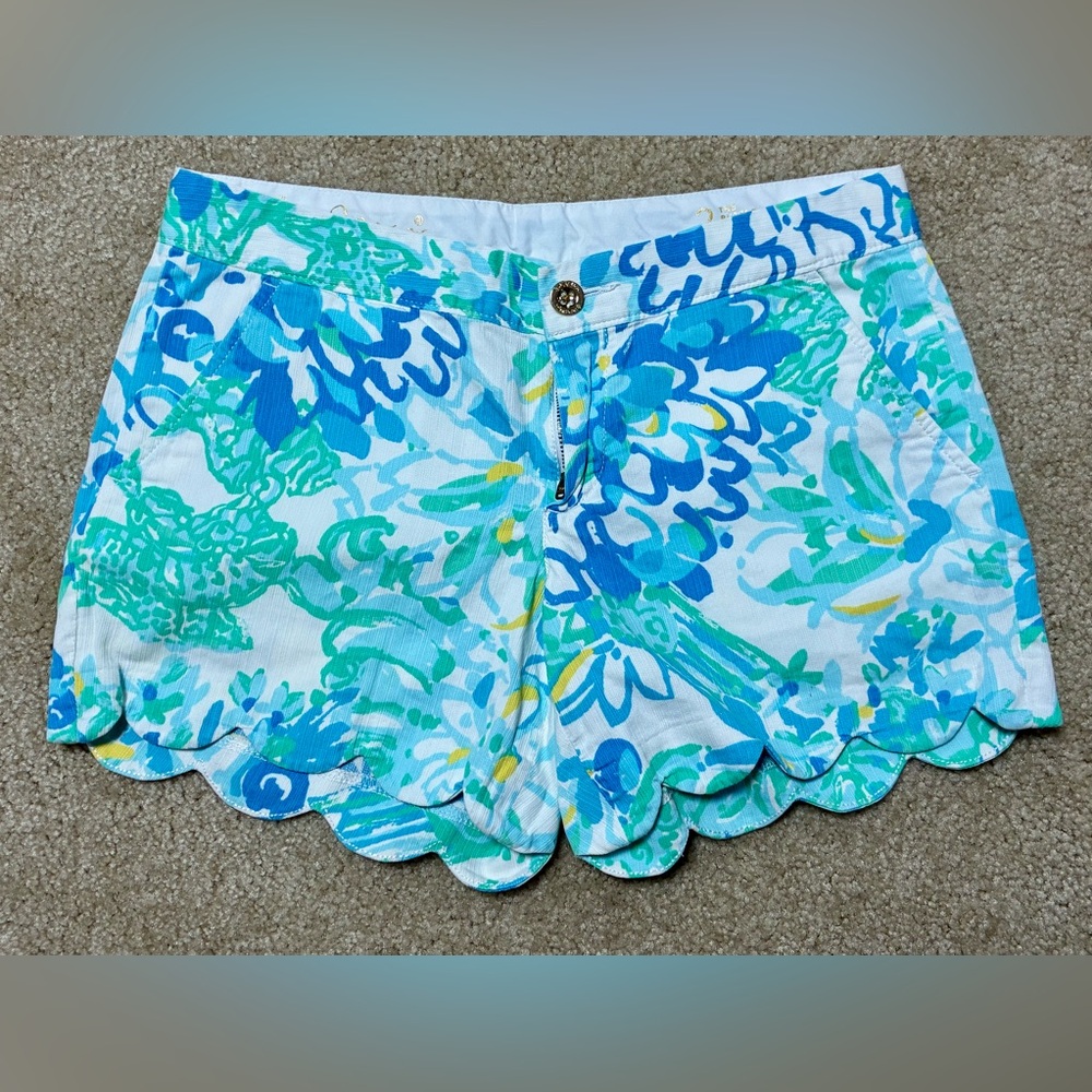 Lilly Pulitzer St Barts Buttercup shorts teal floral preppy 4